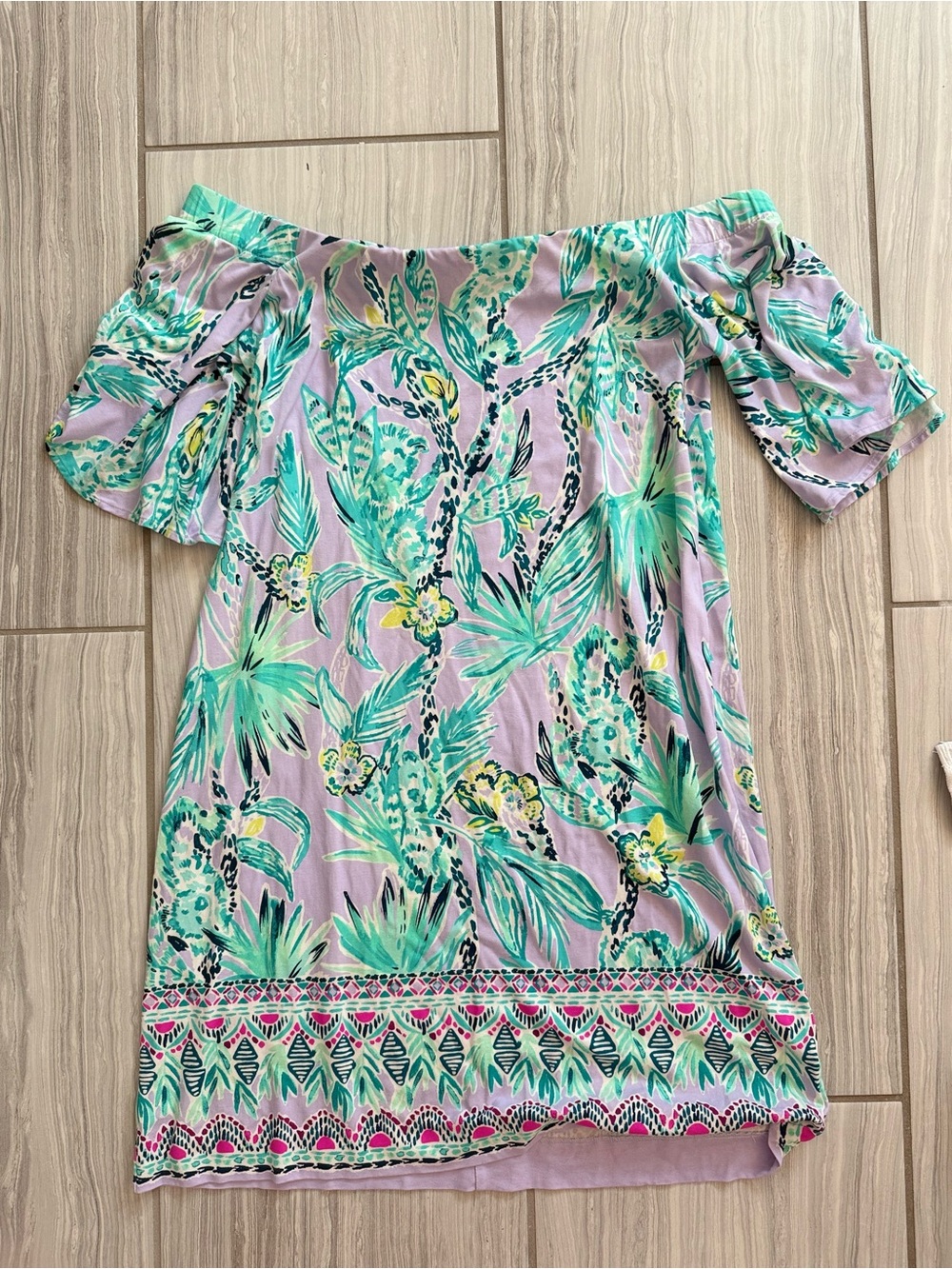 Large - Adorable 🌻 Lilly Pulitzer 🌸Off-Shoulder Dress Like New Lavender/mint - Picture 5 of 7